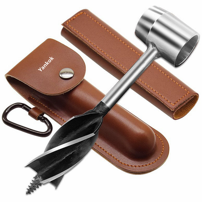 Yankok Hand Auger Wood Drill for Bushcraft Settlers, 1 in. Hole Bit, 6.5in. Length, Manual Wrench Survival Tool with Protective Case in Brown