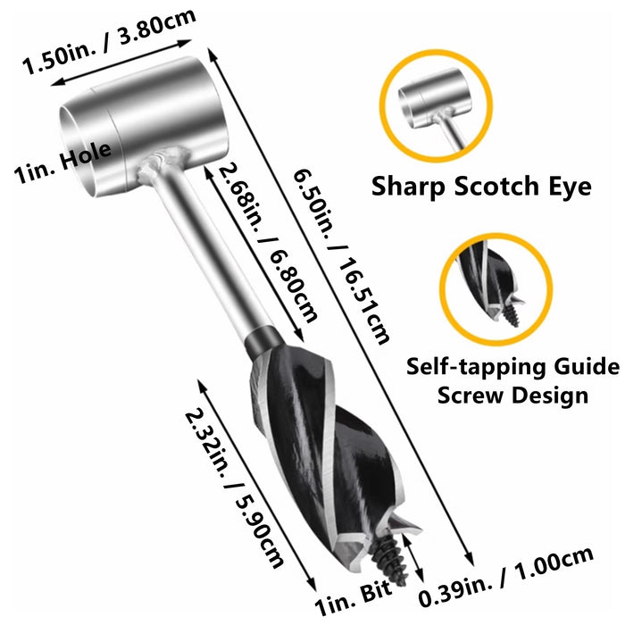 Yankok Hand Auger Wood Drill for Bushcraft Settlers, 1 in. Hole Bit, 6.5in. Length, Manual Wrench Survival Tool with Protective Case in Brown