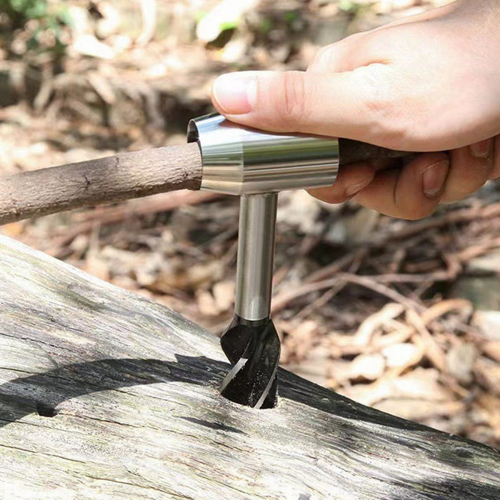 Yankok Hand Auger Wood Drill for Bushcraft Settlers, 1 in. Hole Bit, 6.5in. Length, Manual Wrench Survival Tool with Protective Case in Brown
