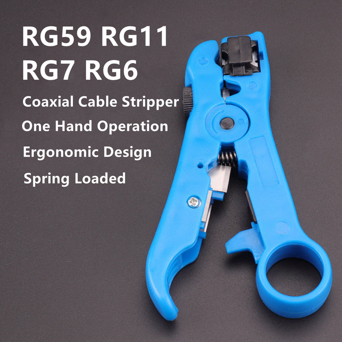 Yankok HT352B Coaxial Cable Strip and Cut Tool Blue with Adjustable Blade Depth (Coax / Ethernet / TV / Telephone)