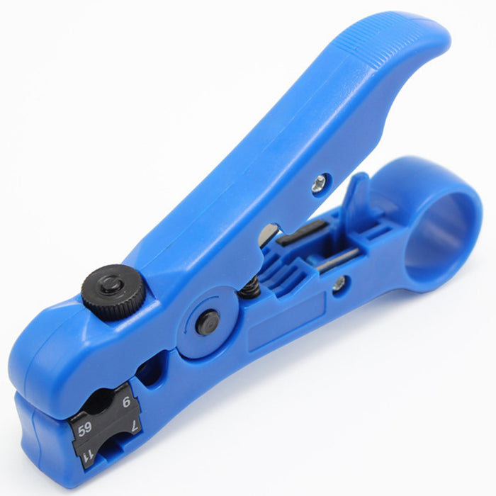 Yankok HT352B Coaxial Cable Strip and Cut Tool Blue with Adjustable Blade Depth (Coax / Ethernet / TV / Telephone)