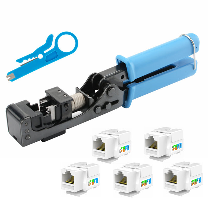 Yankok 90 Degree Punch Down Tool Blue with 5 Keystone Jacks in White