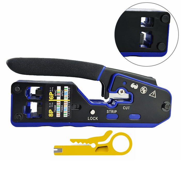 Yankok 6028N RJ45 Modular Crimper RJ12/11 Crimps Strip and Cut (Non Pass-Thru)