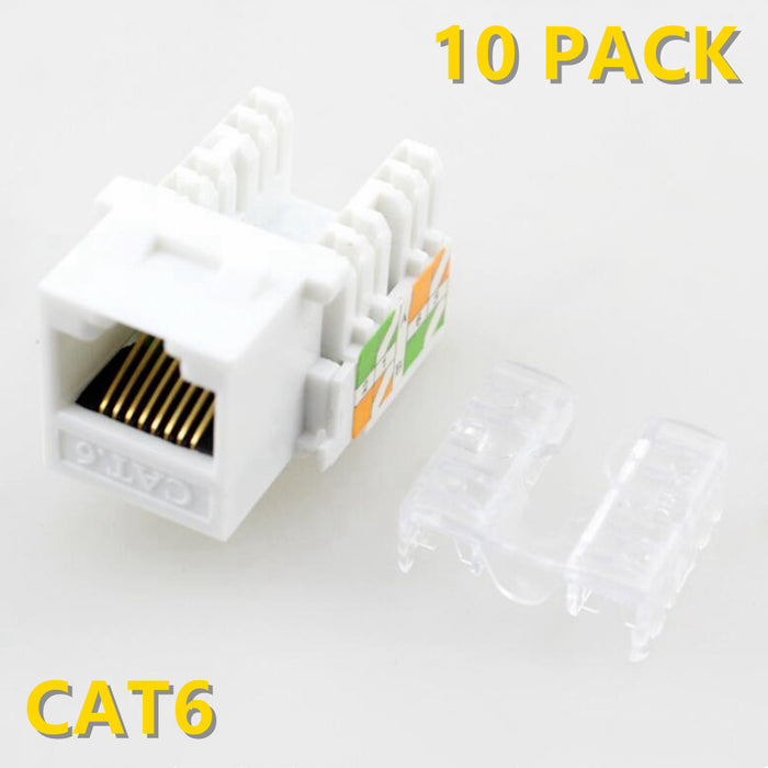 Yankok CAT6 RJ45 Keystone Jack 10 Pack, Female Connectors UL Listed, Transparent Cap