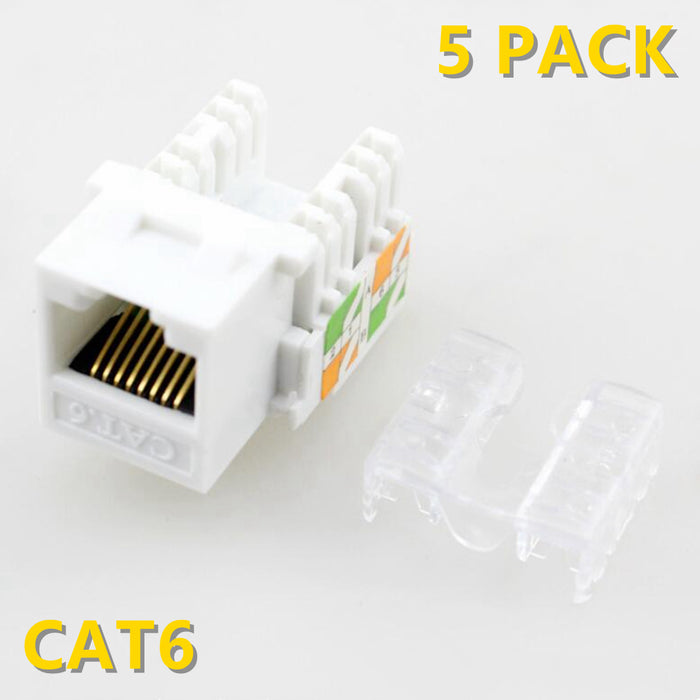 Yankok CAT6 RJ45 Keystone Jack 5 Pack, Female Connectors UL Listed, Transparent Cap