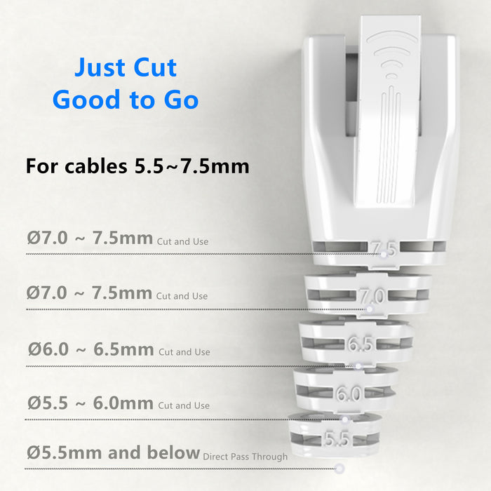 Yankok RJ45 Strain Relief Boots OD8.5mm 100 Pcs Multi-Color for CAT6a CAT7 Shielded Connectors OD7.0-8.5mm