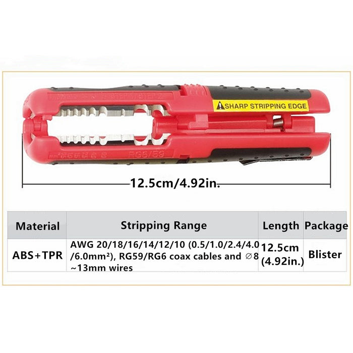 Yankok [Multi-Function Strip & Cut Tool] for 10-20 AWG / 0.5-6.0mm2 Gauge Wire, RG6 RG59 Coaxial Cables and Ø8-13mm Low Voltage Wiring