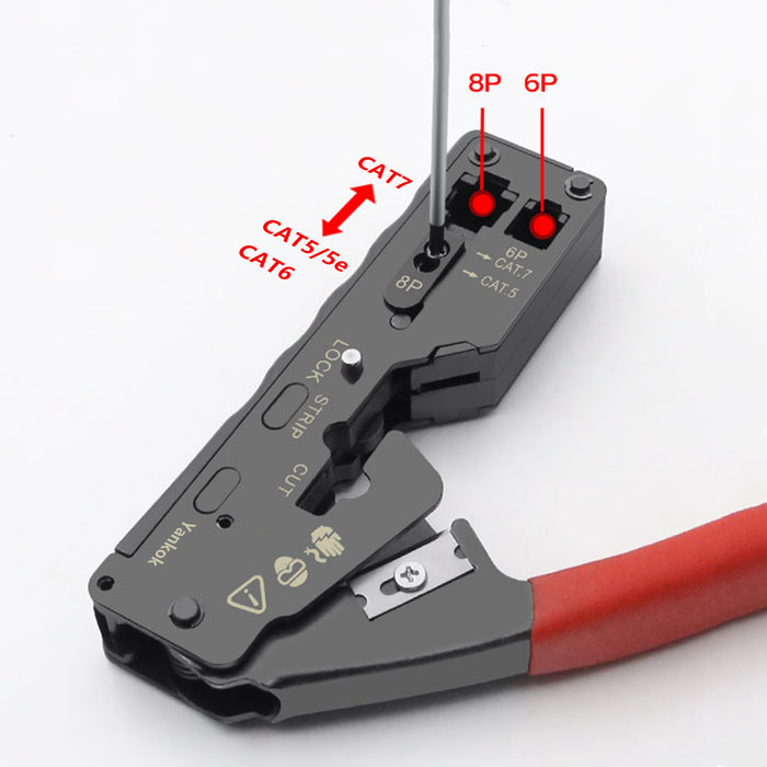 Yankok The Ultimate Pass Thru Crimper RJ45 RJ12 RJ11 Regular and Pass-thru Crimp Strip and Cut HT-6098 Red