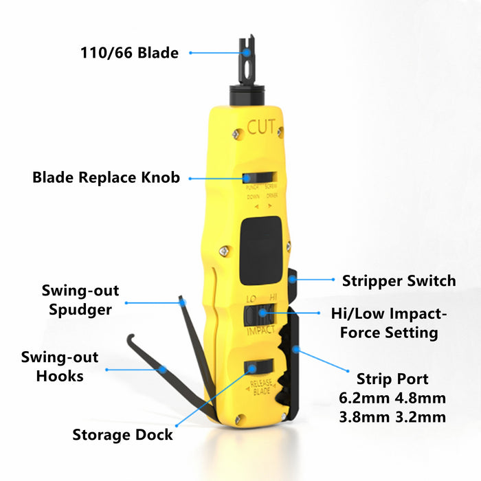 Yankok 374AP Impact Punch Down Tool with 110/88 110/66 Blades and Removable Double Ended Screwdriver