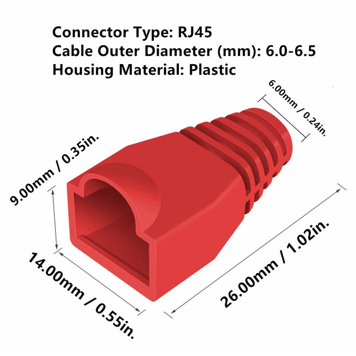 Yankok RJ45 Strain Relief Boots OD 6.0mm 100 Pcs Red