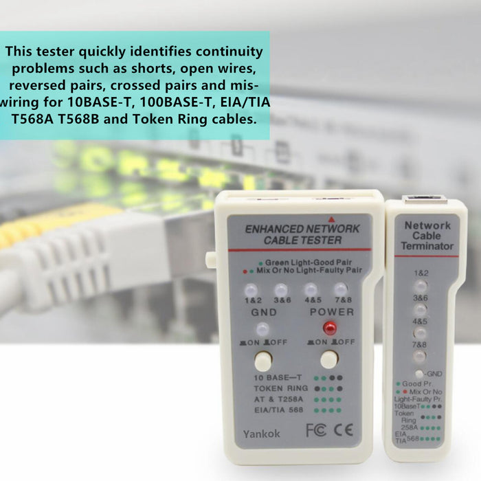 拡張ネットワークケーブルテスターは、R​​J45 RJ12 RJ11イーサネットケーブル、10BASE-T、100BASE-T、EIA / TIA 568A / 568B、およびトークンリングケーブル（キャリーポーチに付属）の導通の問題を特定します