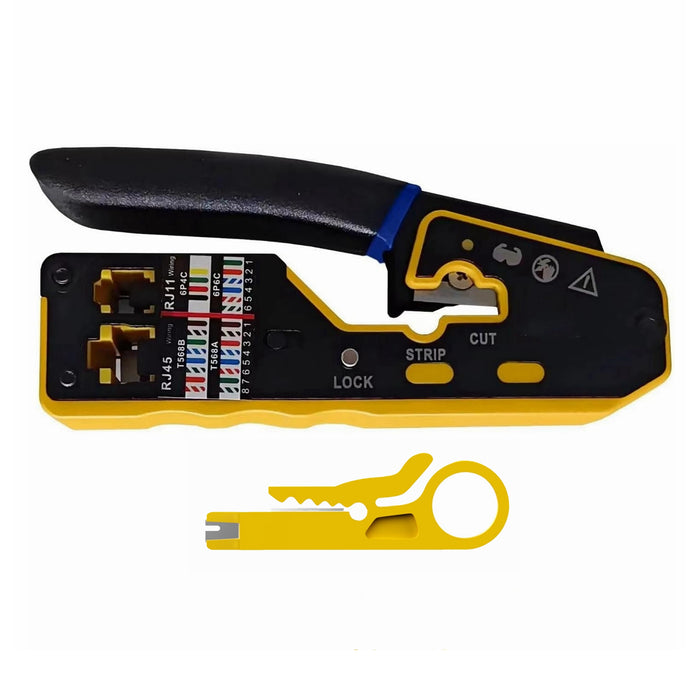 Yankok 6028N RJ45 Modular Crimper RJ12/11 Crimps Strip and Cut (Non Pass-Thru）