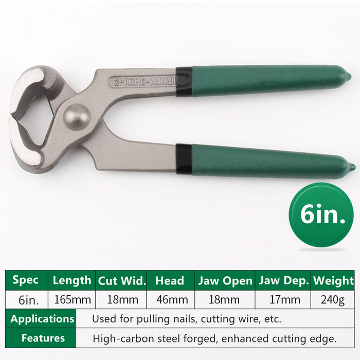 Yankok 6" Nail Puller Tool, 0.71in. Jaw Clearance Green Handle Grip