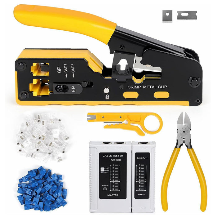 Yankok HT718 RJ45 Pass Through Crimp Tool Kit with BS468 Network Cable Tester