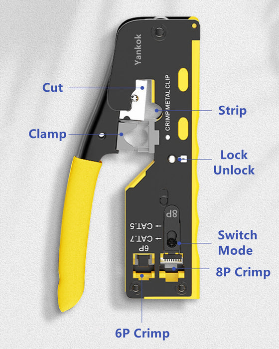 Yankok HT718 RJ45 Pass Through Crimp Tool Kit with BS468 Network Cable Tester