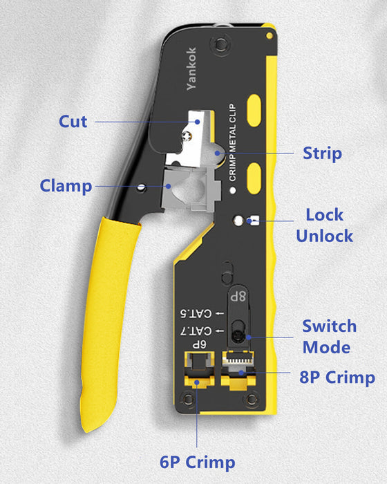 Yankok HT718 RJ45 Pass Through Crimp Tool Kit with CAT7 Connectors and Boots