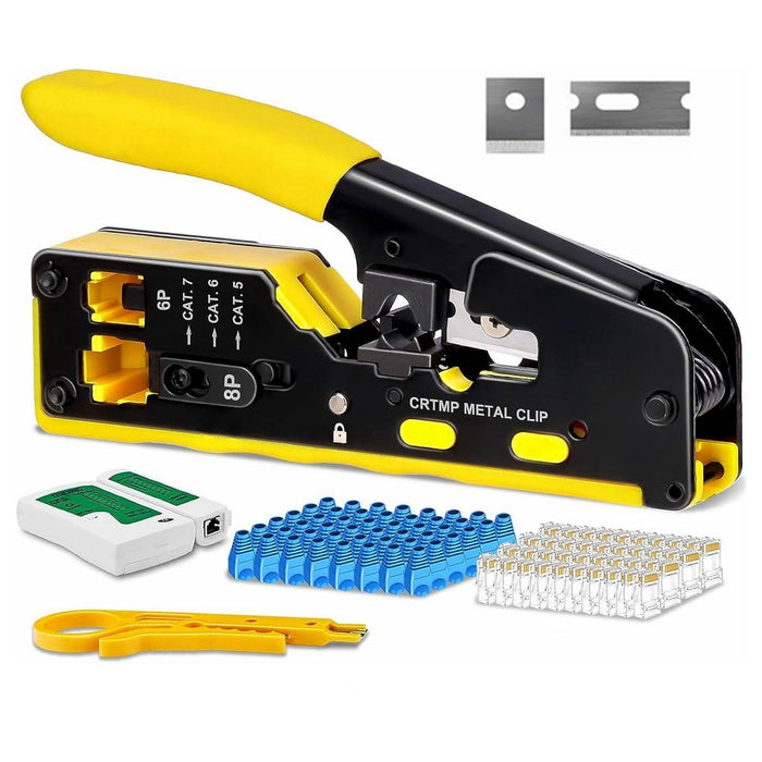 Yankok HT718 RJ45 Pass Through Crimp Tool Kit with BS468 Network Cable Tester