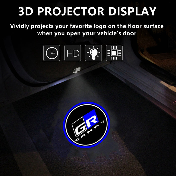 Yankok GR Blue 3D Projector Logo Courtesy Door Lights 2 Pack For Toyota Camry 2006-2023