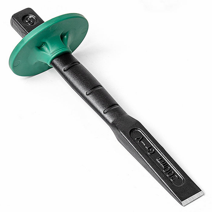 Yankok 8in. Flat Chisel with Hand Guard Green, 0.75in. Cut, 7.87in. Handle, Chrome Vanadium Alloy Steel