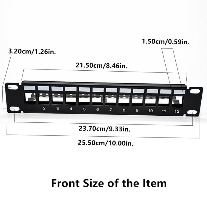 Yankok 12 Port Blank Keystone Patch Panel 10in. 1U with Cable Management Rack