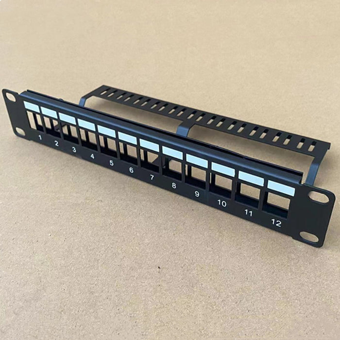 Yankok 12 Port Blank Keystone Patch Panel 10in. 1U with Cable Management Rack