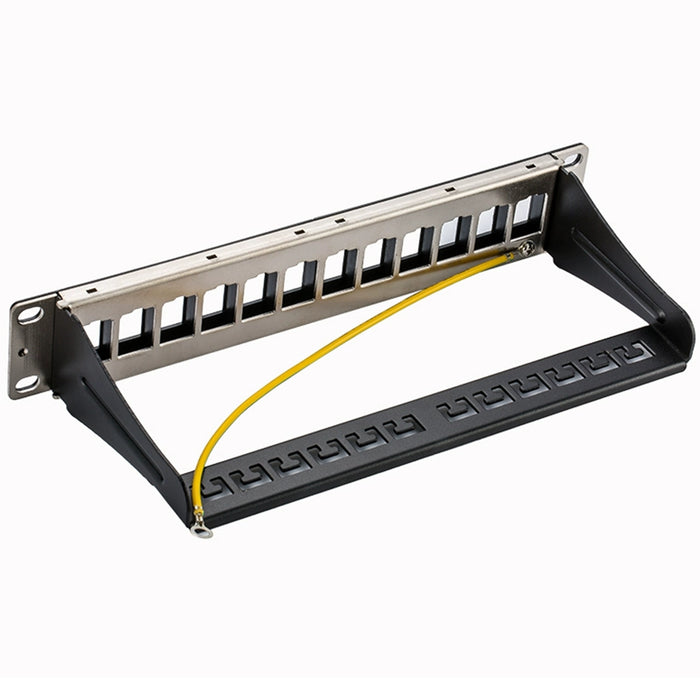 Yankok 12 Port Blank Patch Panel with Ground Wire 10in.x1U Detachable Cable Management Rack