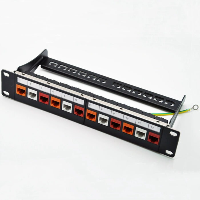 Yankok 12 Port Blank Patch Panel with Ground Wire 10in.x1U Detachable Cable Management Rack