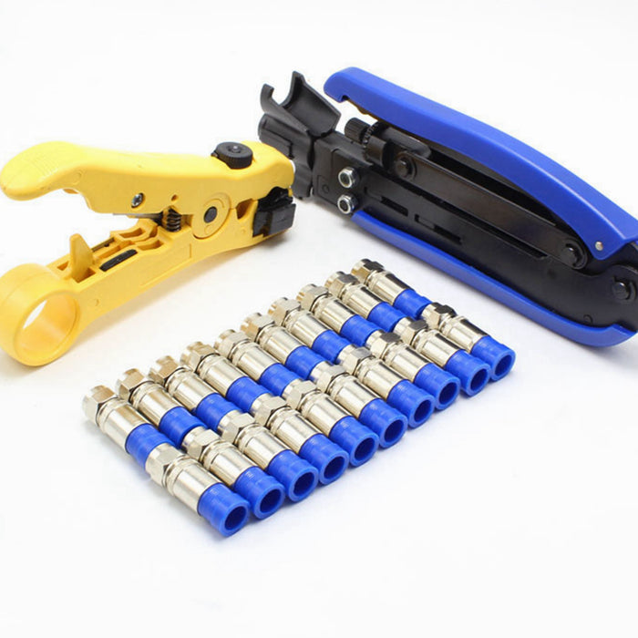 Yankok [Koaxialkabel-Crimp-Kit] mit Koax-Crimpzange, Kabelabstreifer und 20 Stück F-Anschlüssen für RG6 RG11 RG59 F81 RCA-Cinch-Crimpwerkzeug