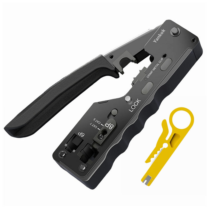 Yankok HT-7018SL RJ45 Shielded Crimper (CAT5/5e CAT6/6a CAT7 Shielded and RJ12/RJ11 Unshielded Crimp) Nickel Coated Silver Style