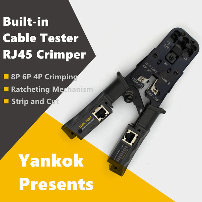 Yankok All-in-One Cable Tester Crimper (RJ45 RJ12 RJ11 Strip / Cut / Crimp / Test) HT022B