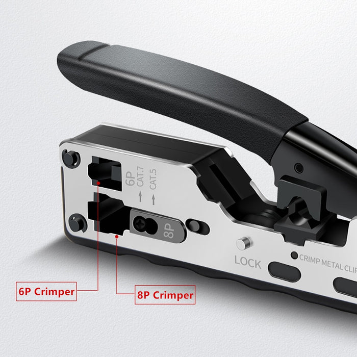 Yankok HT-7018SL RJ45 Shielded Crimper (CAT5/5e CAT6/6a CAT7 Shielded and RJ12/RJ11 Unshielded Crimp) Nickel Coated Silver Style