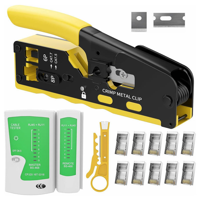 Yankok HT718 RJ45 Pass Through Crimp Tool Kit with BS468 Network Cable Tester