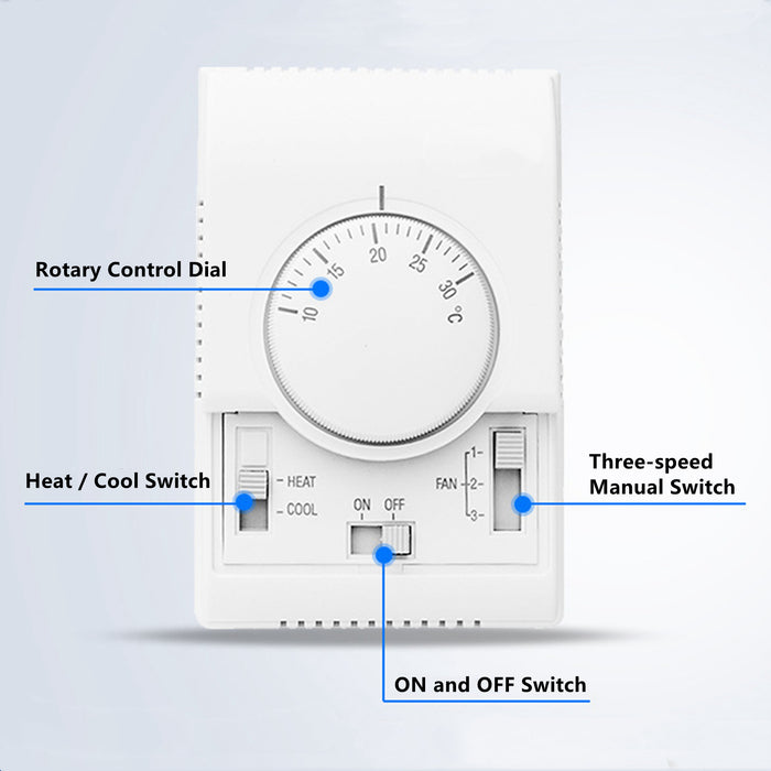 Yankok Mechanical Thermostat Air Conditioner Fan Coil Unit Controller Manual Switch T6373B1130