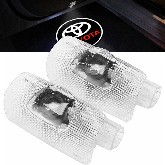 Yankok 3D Door Lights Logo 2 Pack for Toyota Tundra 4Runner Avalon Camry Highlander Land Cruiser Prius Sequoia Sienna Venza (Universal Fit Circled White and Red)