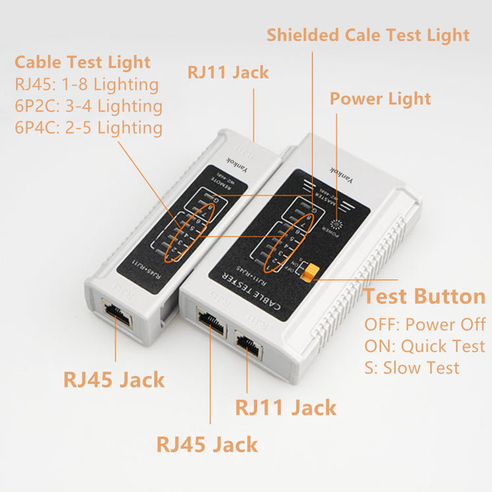 Yankok [RJ45 RJ12 RJ11 Netzwerkkabeltester] für Standard- und geschirmte UTP-LAN-Kabel Netzwerktestwerkzeug (Batterie nicht im Lieferumfang enthalten)