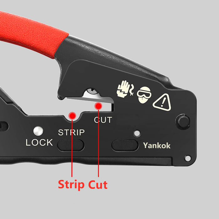 Yankok標準およびパススルーコネクタ用の究極のパススルークリンパー（ストリップカットおよび圧着工具）PSC-5204BK