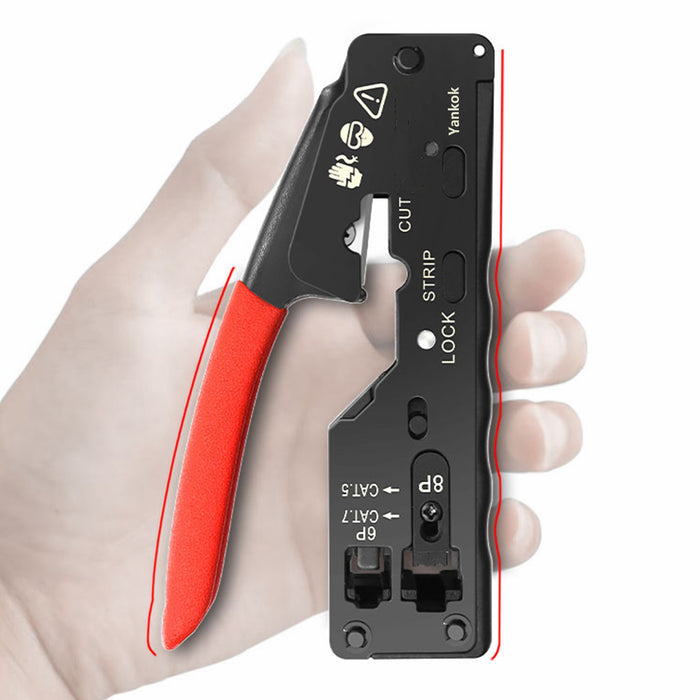 Yankok The Ultimate Pass Thru Crimper RJ45 RJ12 RJ11 Regular and Pass-thru Crimp Strip and Cut HT-6098 Red