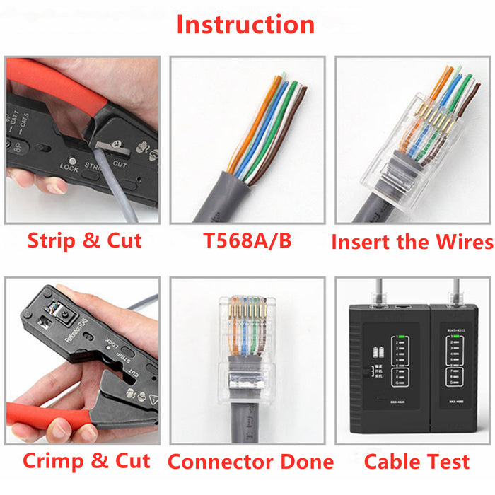 Yankok The Ultimate Pass Thru Crimper RJ45 RJ12 RJ11 Regular and Pass-thru Crimp Strip and Cut HT-6098 Red