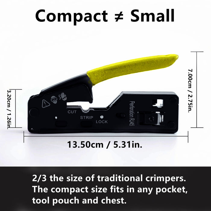 Yankok The Ultimate Pass Thru Crimper RJ45 RJ12 RJ11 Regular and Pass-thru Crimp Strip and Cut HT-6098 Yellow