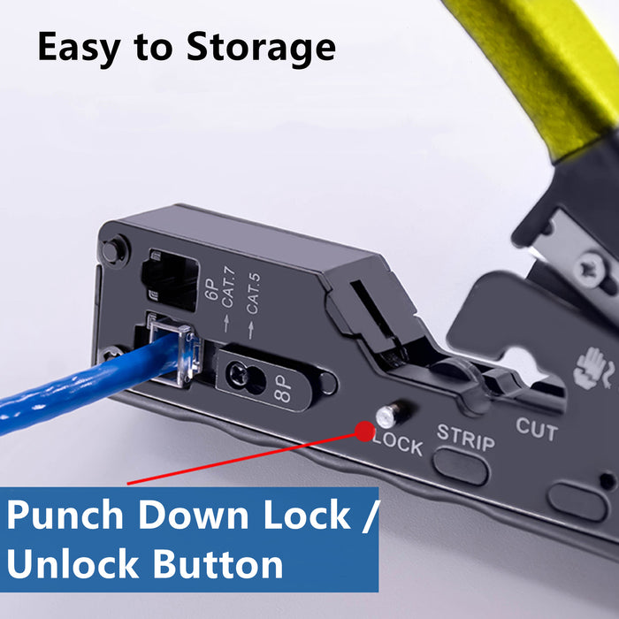 Yankok The Ultimate Pass Thru Crimper RJ45 RJ12 RJ11 Regular and Pass-thru Crimp Strip and Cut HT-6098 Yellow