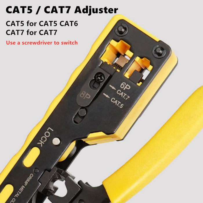 Yankok CAT5 CAT6 CAT7 Pass Through Crimper (RJ45 RJ12 RJ11 Pass-Thru and Regular Crimp and Cut) HT-7088YW Yellow