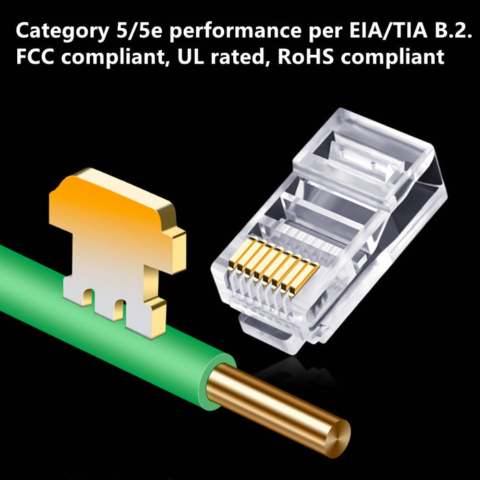 Yankok RJ45 CAT5/5e Pass-Through Connectors 8P8C Gold Plated 3-Prong Pins Pack of 100