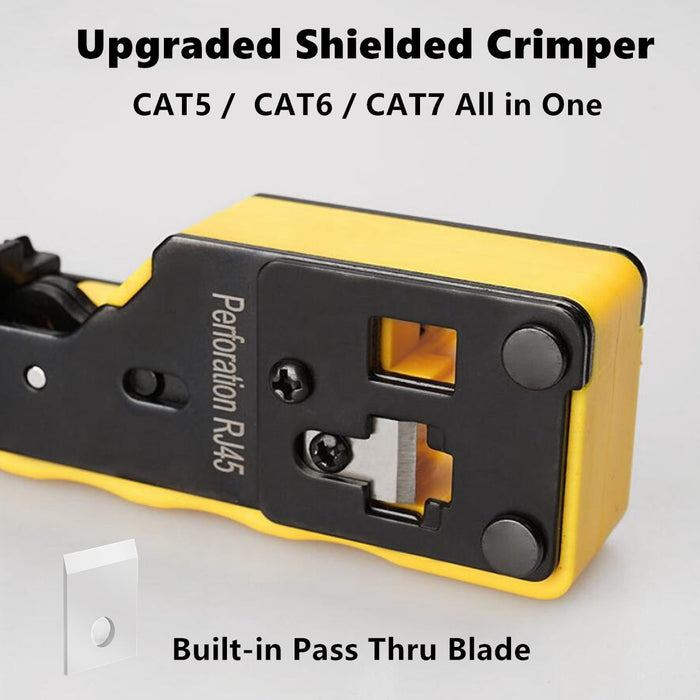 Yankok CAT5 CAT6 CAT7 Pass Through Crimper (RJ45 RJ12 RJ11 Pass-Thru and Regular Crimp and Cut) HT-7088YW Yellow