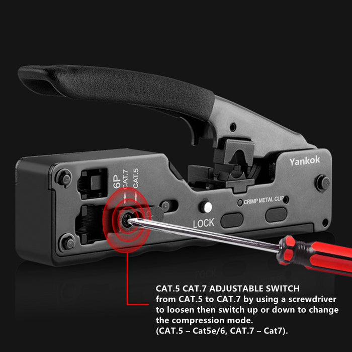 Yankok CAT5/5e CAT6/6a CAT7 Modular Crimper (Shielded and Unshielded Crimp) HT-7018 Black