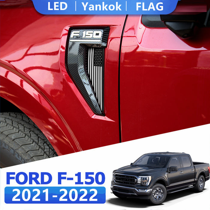 Yankok Side Vent LED Lighting For Ford F150 2021-2022 Carbon Fiber Painted American Flag Style F150-2022C