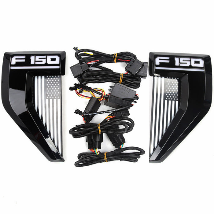 Yankok Side Vent LED Lighting For Ford F150 2021-2022 Satin Black Painted American Flag Style F150-2022B