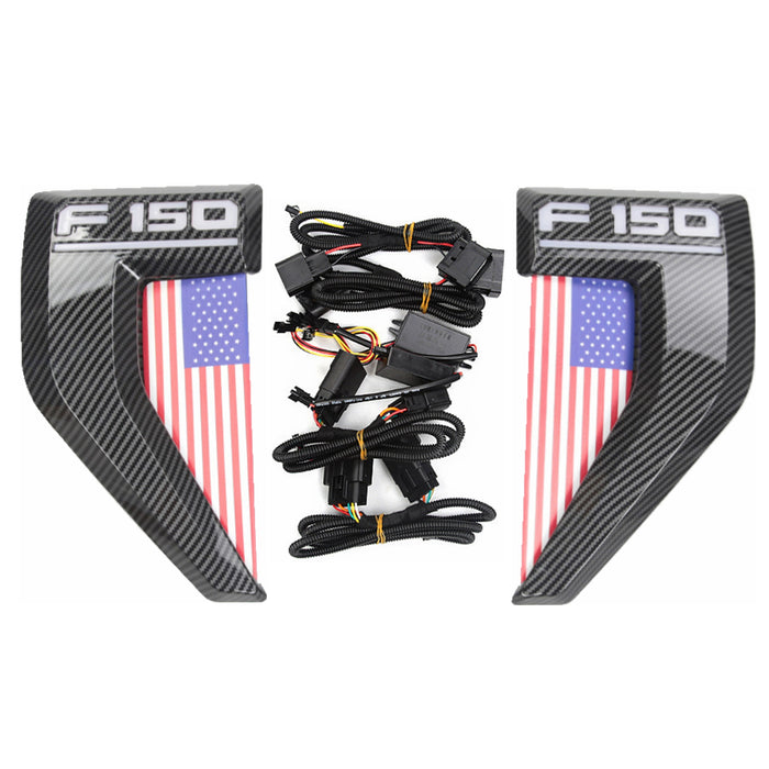 Yankok Side Vent LED Lighting For Ford F150 2021-2022 Carbon Fiber Painted Colored American Flag Style F150-2022CA