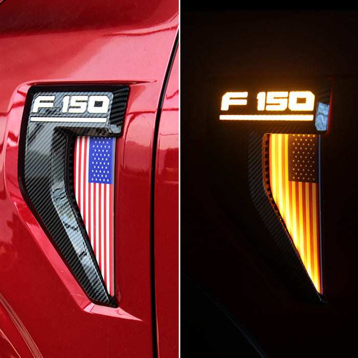 Yankok Side Vent LED Lighting For Ford F150 2021-2022 Carbon Fiber Painted Colored American Flag Style F150-2022CA