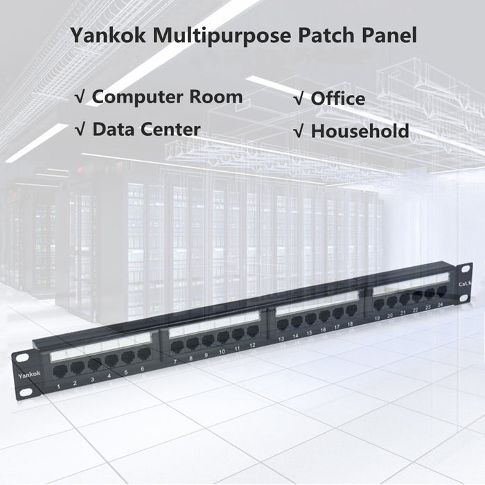 Yankok CAT6 8 Port Patch Panel Supports Back CAT5/5e w/o Bracket 8in.x