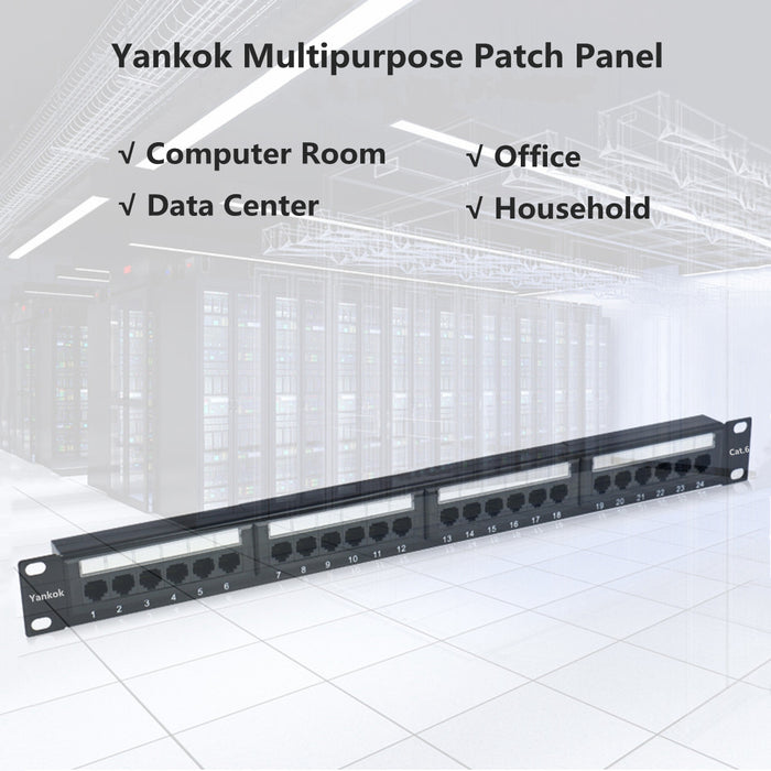 Yankok CAT6 8 Port Feed Through Patch Panel 1U Rack/Wall Mount